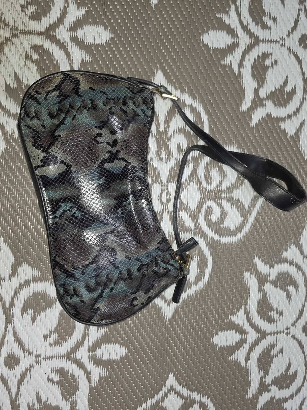 Zenith Teal-Green and Black Snake-Print Wristlet Clutch